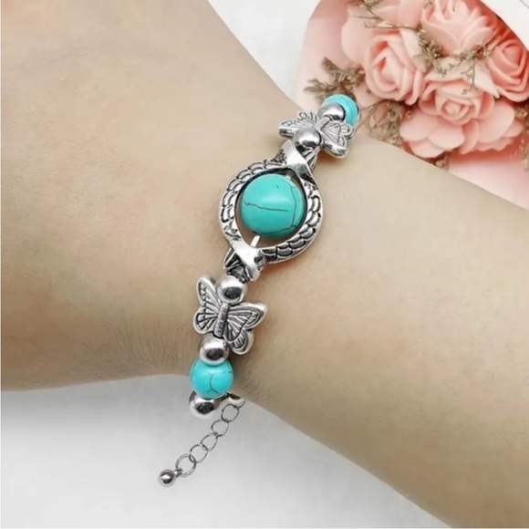 Jewelry - Silver Butterfly Turquoise Bracelet